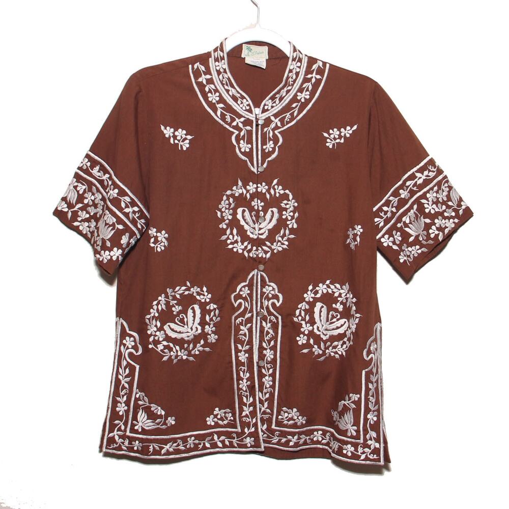 Vintage D'Palms Embroidered Ethnic Style Tunic Top Size 14 Flaw/Alteration